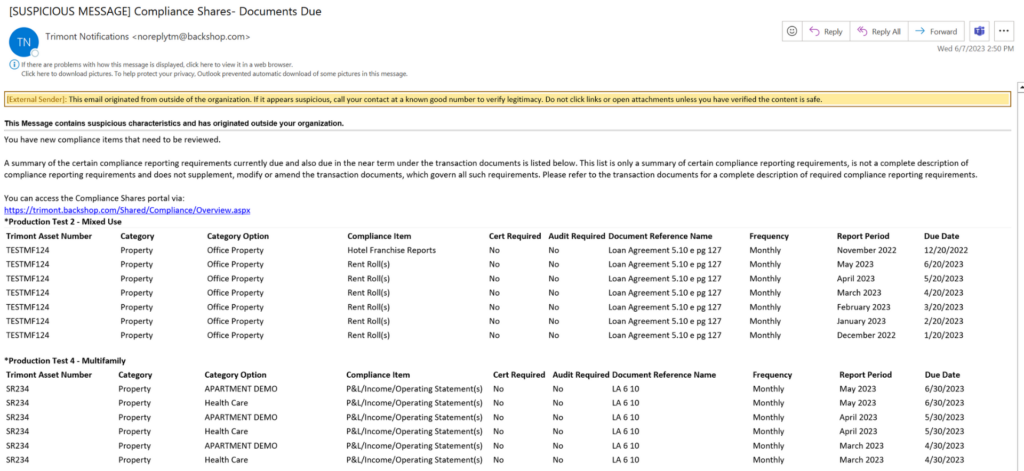 The link in the body of the email above will direct you to the Compliance Shares login page