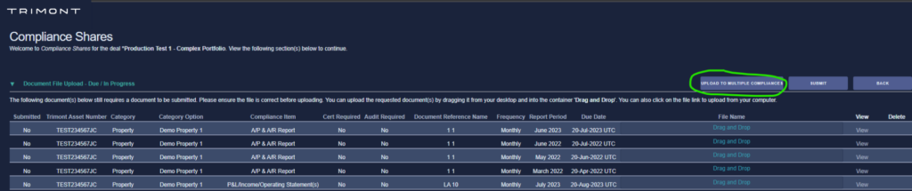 If you have a reporting package that satisfies multiple compliance records, select the “Upload to Multiple Compliances”.